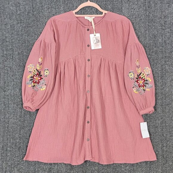 Jessica Simpson Dress Girls M Dusty Rose Boho Long Embroidered Balloon Sleeves - Picture 1 of 13